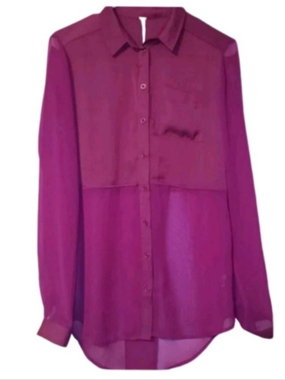 Free People Best Of Both Worlds 1/2 Sheer Fuchsia Button-Up Blouse EUC Sz XS - Picture 2 of 9